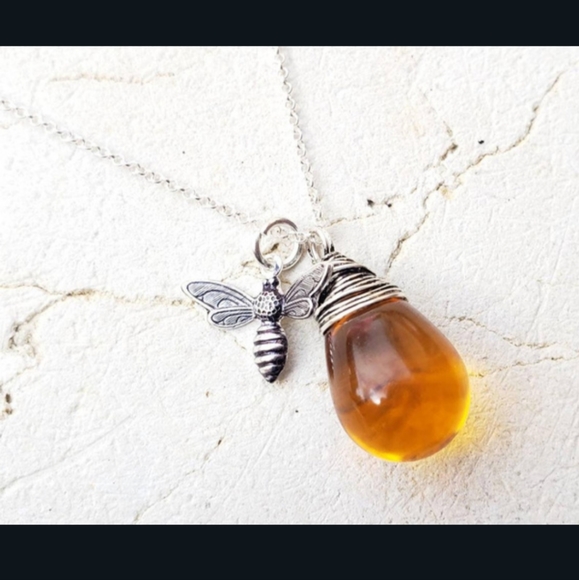 Jewelry - 2XHP!! NWT Adorable Boho Amber & Silver Honey Bee Necklace!